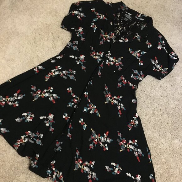 Whimsical Black Crochet Button Down Rayon A-Line Dress - Picture 10 of 16